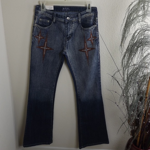 Dark Wash Blue Denim Jeans with Rhinestones - Picture 2 of 7